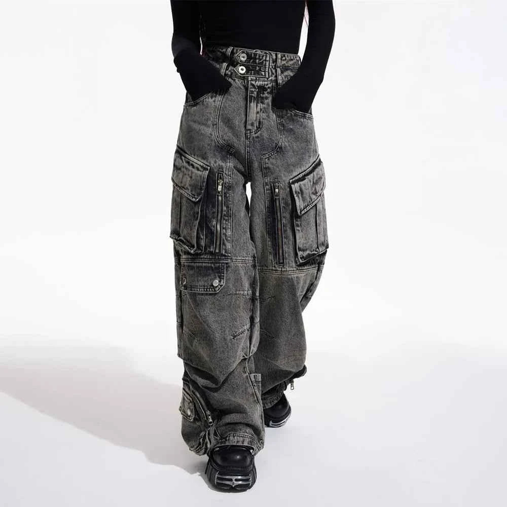 Y2K Gothic Japanese Style Wide Leg Cargo Jeans