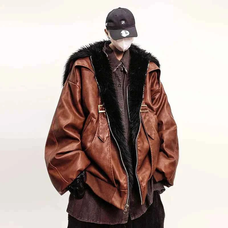 Luxurious High Quality Faux Fur Leather Hooded Jacket