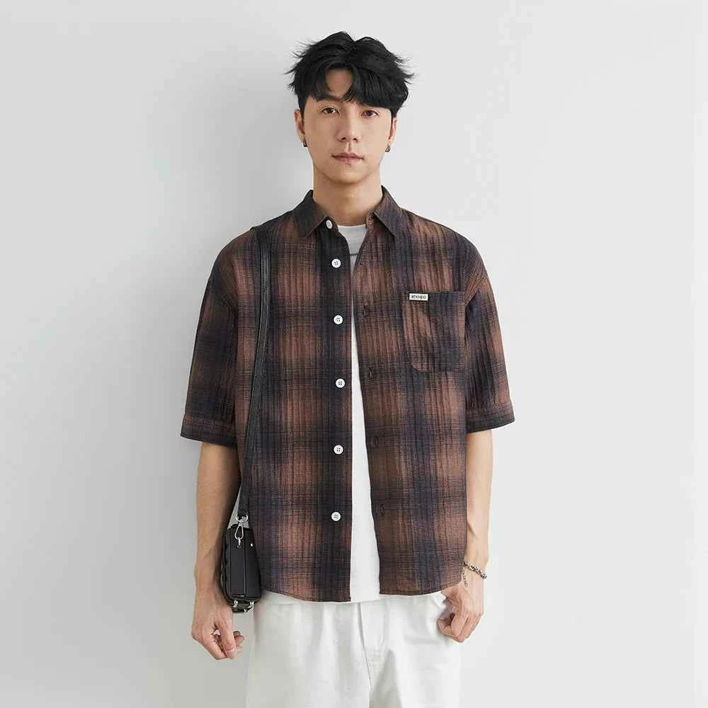 Stylish Casual Plaid Embroidered Short Sleeve Shirt