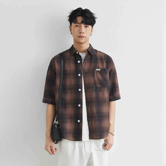 Stylish Casual Plaid Embroidered Short Sleeve Shirt