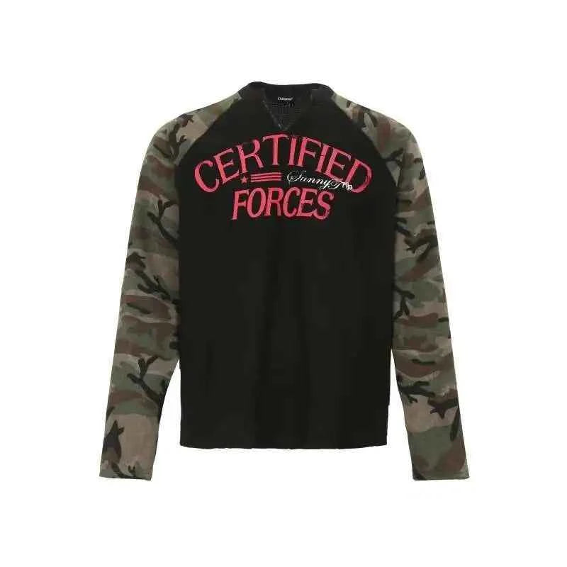 Vintage Camo Henley Collar Long T-Shirt
