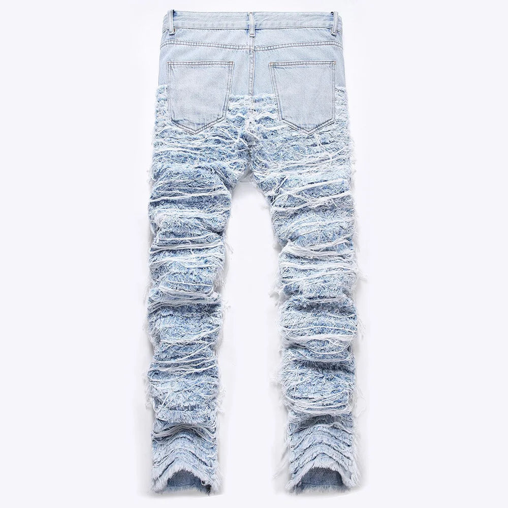 Light Blue Fringe Destroyed Jeans