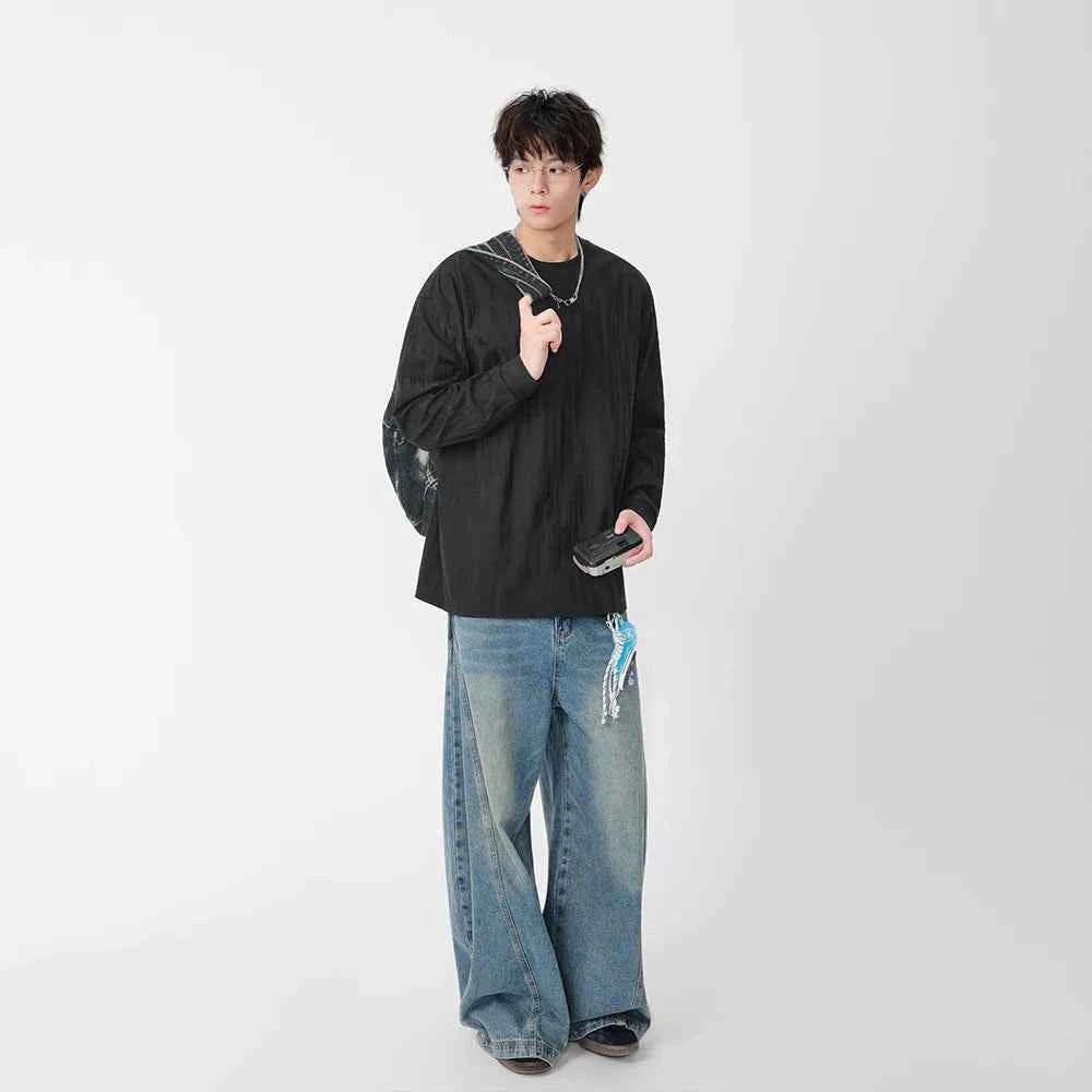 Comfortable Textured Crew Neck Long Sleeve T-Shirt