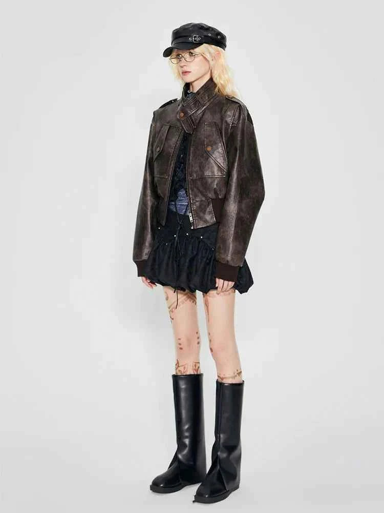 Handsome Distressed Brown PU Leather Jacket