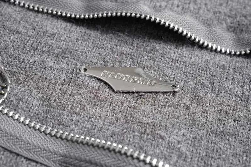 Streetwear Distressed Chain Detail Zipper Knit Sweater