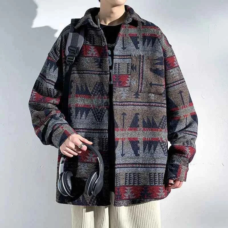 Men Japanese Style Vintage Woolen Oversized Jacket