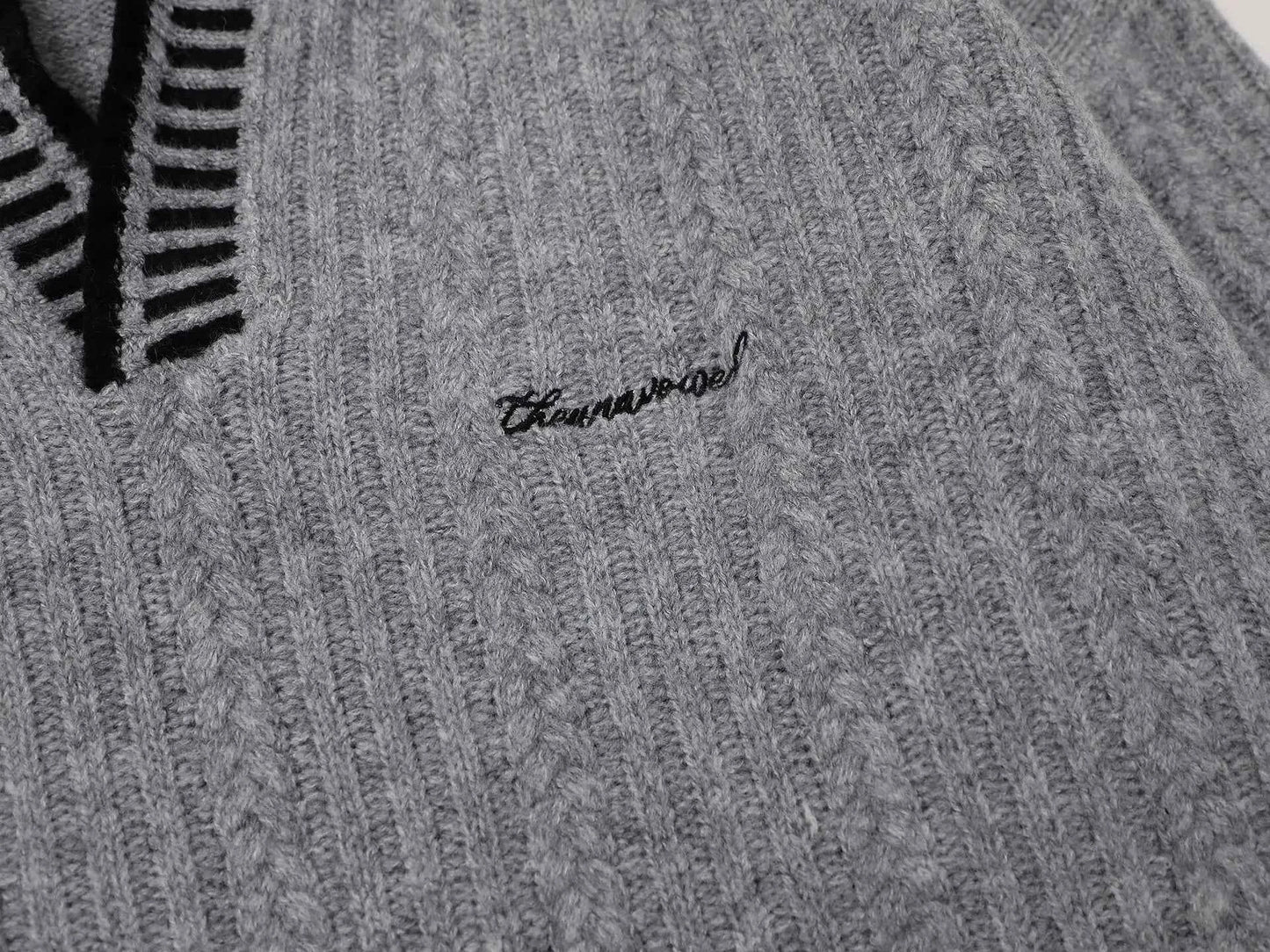 Breathable V-Neck Cable Knit Sweater