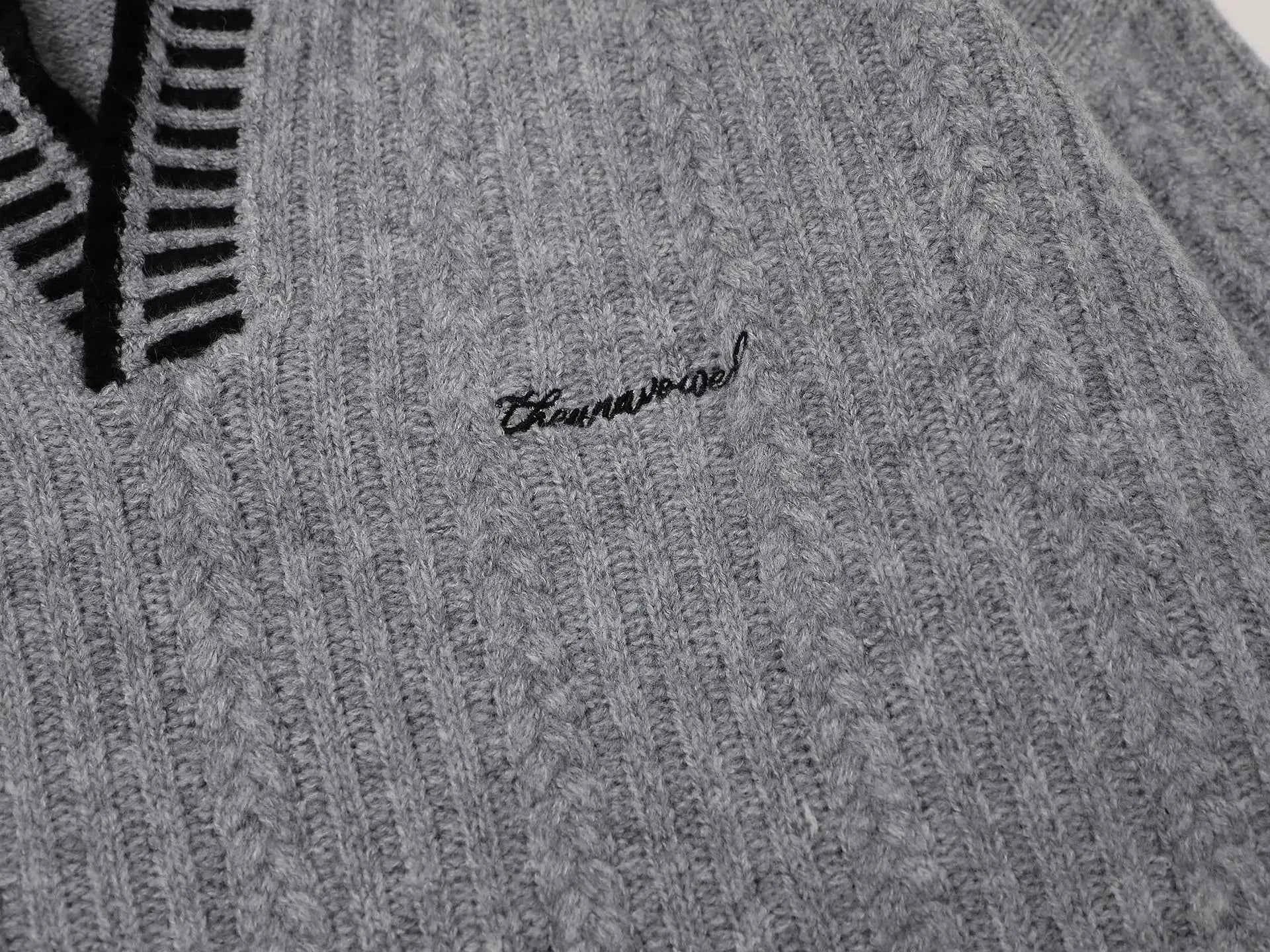 Breathable V-Neck Cable Knit Sweater
