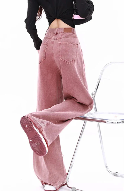 Women Star Pink Letters Printed High Waisted Jeans - Luxuryurbanwear
