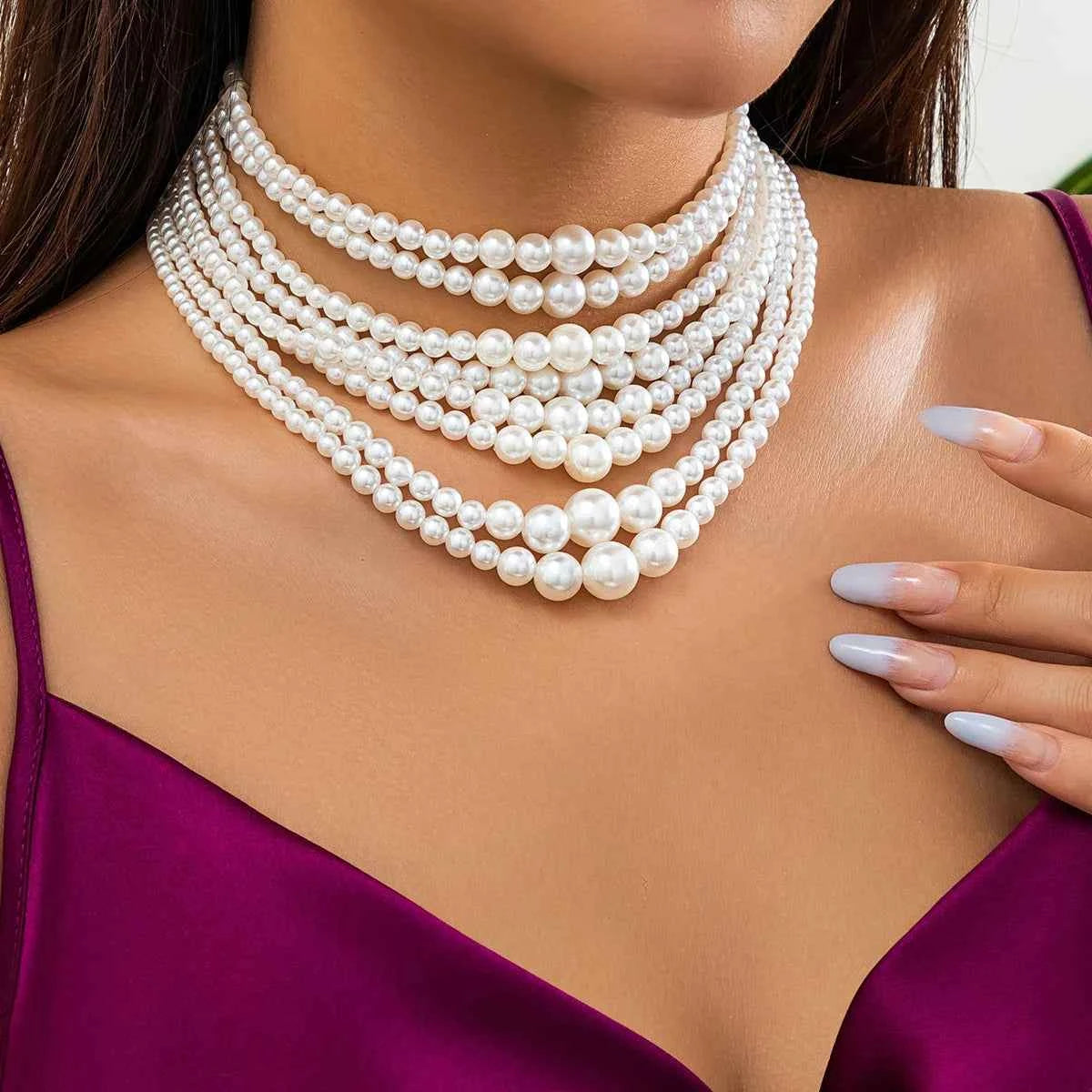 Elegant Imitation Pearl Beads Chain Necklace