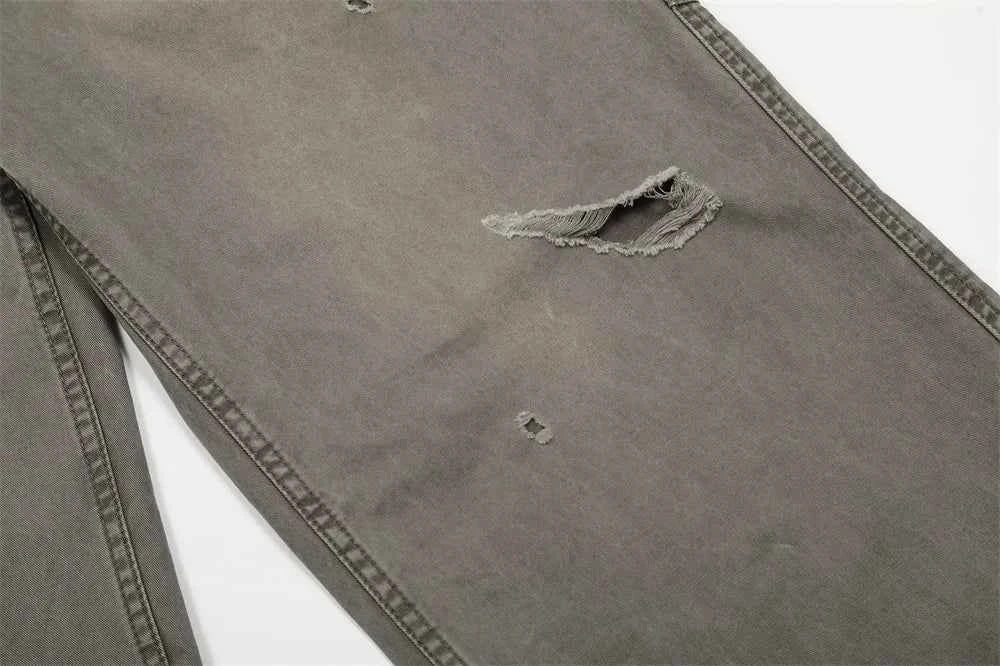 Streetwear Carpenter Washed Distressed Cargo Jeans