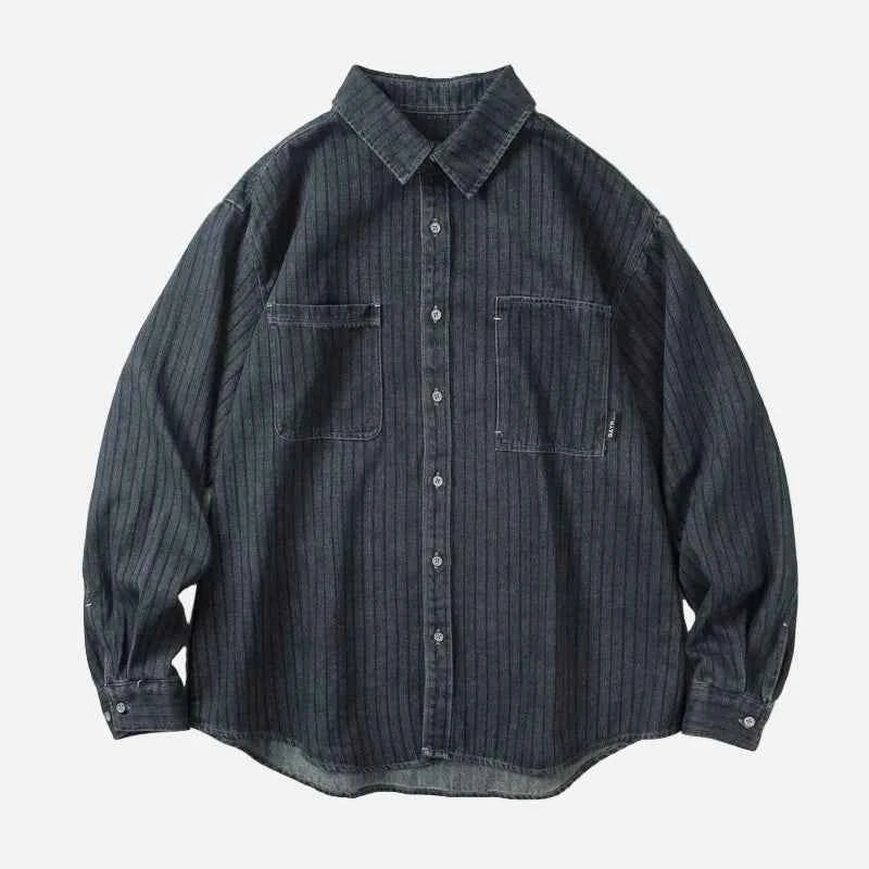 Casual Dark Stripe Long Sleeve Oversized Shirt