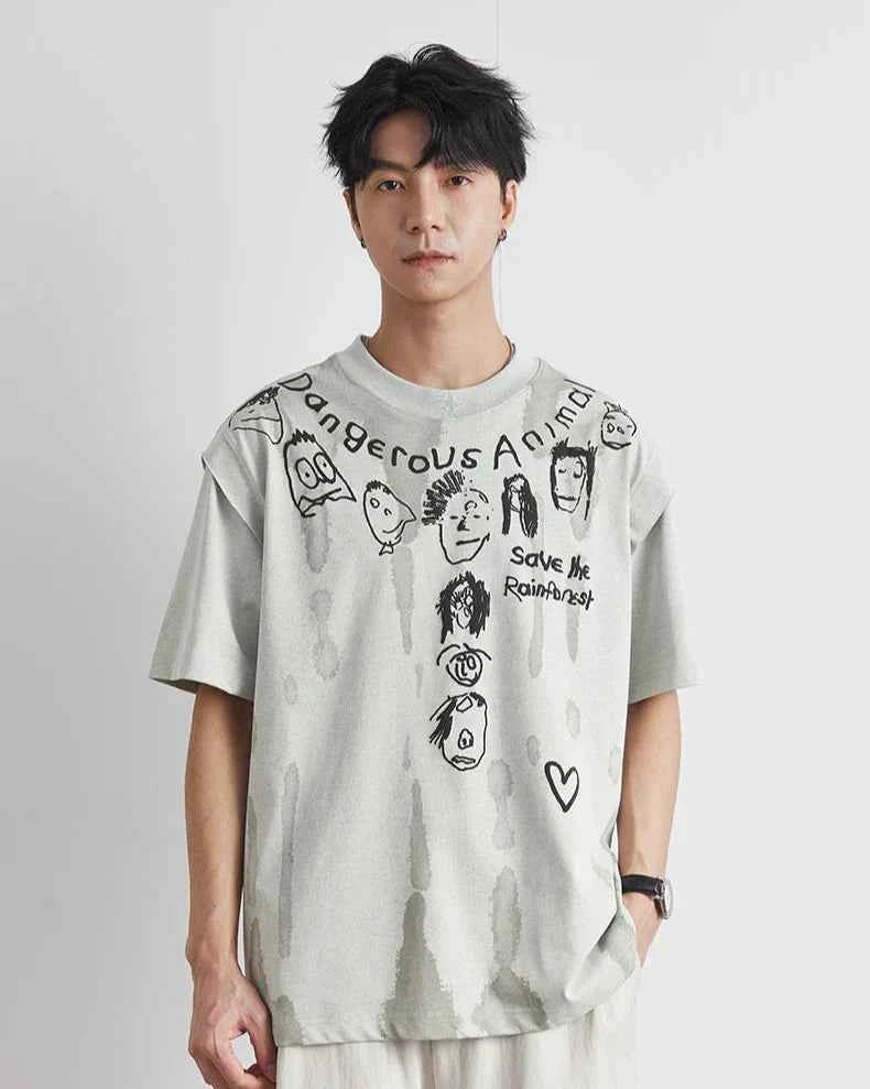 American Casual Comfort Style Foam Print Short T-Shirt
