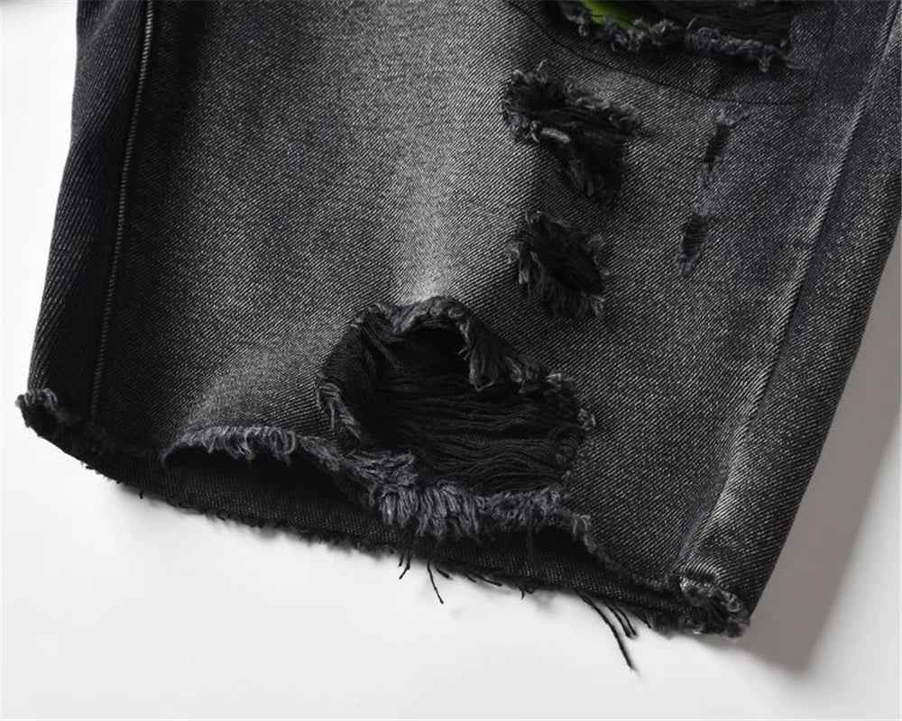Cozy Streetwear Ripped Black Denim Short
