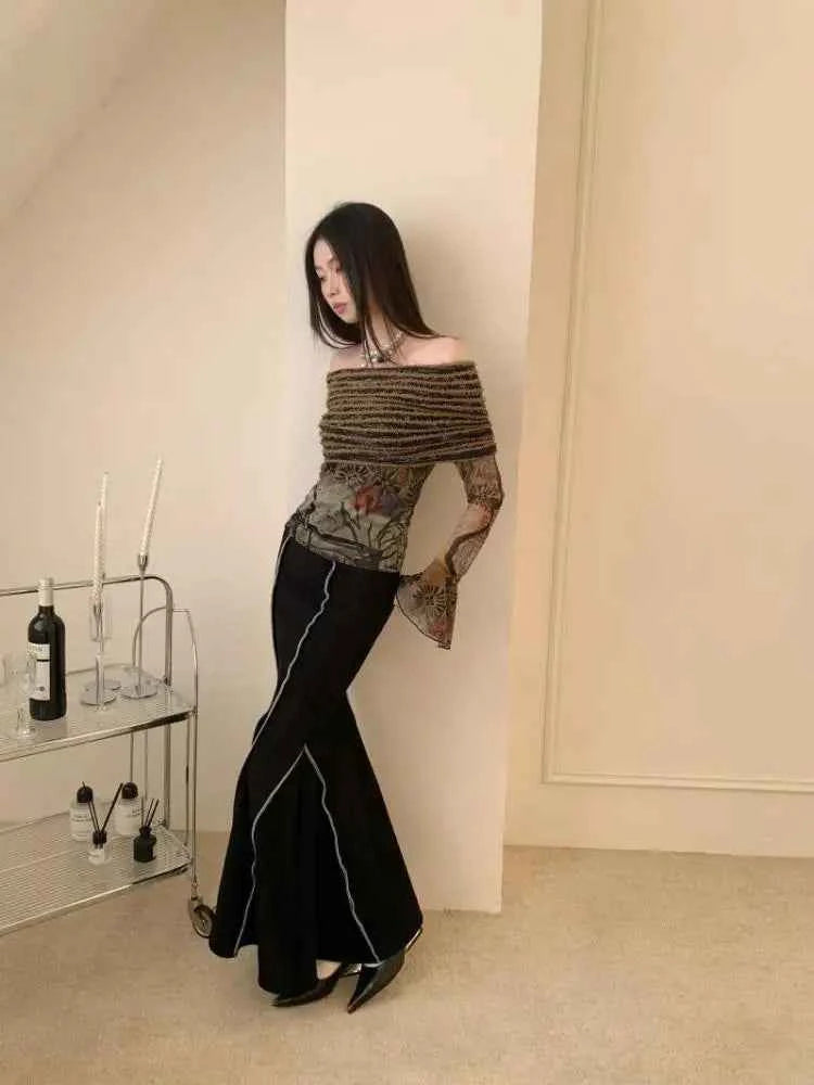 Folk Flare Sleeve Mesh Knit T-Shirt