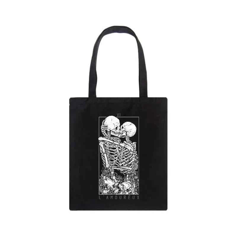 Gothic Skull Letter Printed Canvas Tote Bag