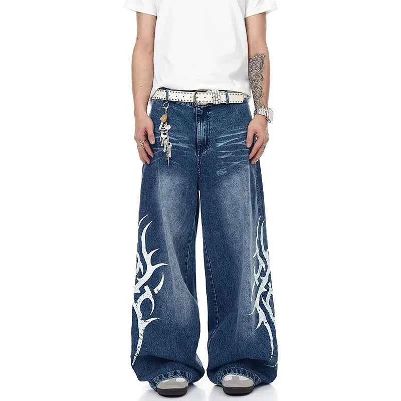 summer Breathable High Waist Wide Leg Printed Jeans