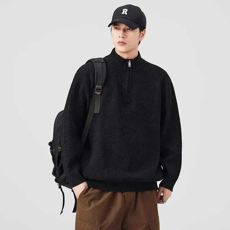 Cozy Black Turtleneck Half Zipper Sweater