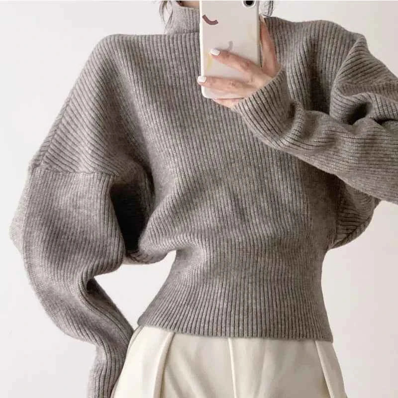 Women Stylish Bubble Sleeve Knit Sweater