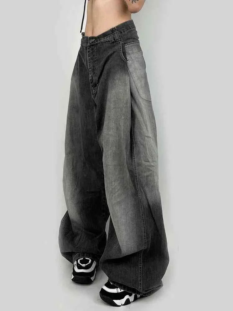 Black Wached High Waist Wide Leg Denim Jeans