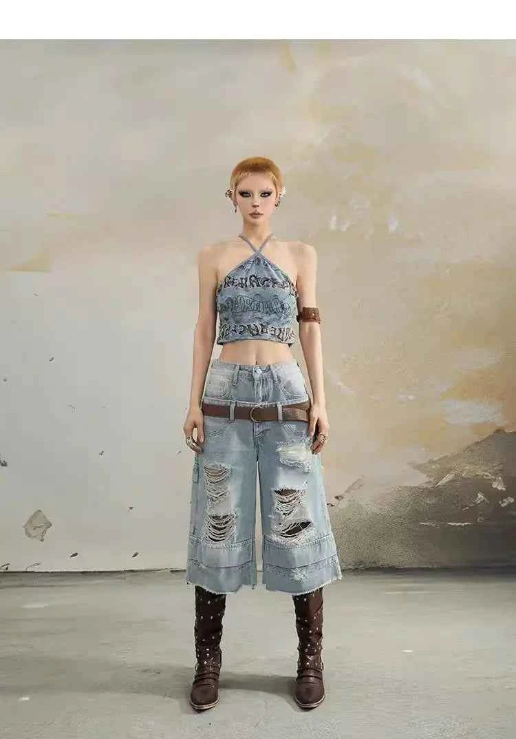 Vintage Ripped Loose Fit Wide Jeans