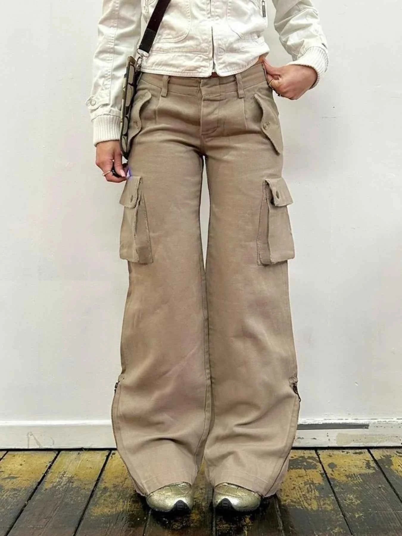Vintage Khaki Flared Patchwork Denim Jeans