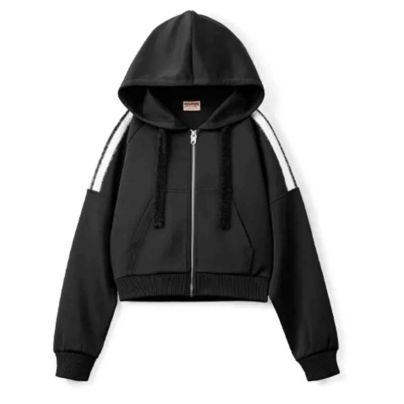 Black Striped Zipper Sweatshirt
