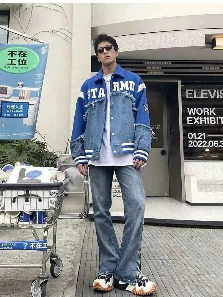 Y2K Patchwork Retro Baseball Denim Varsity Jacket