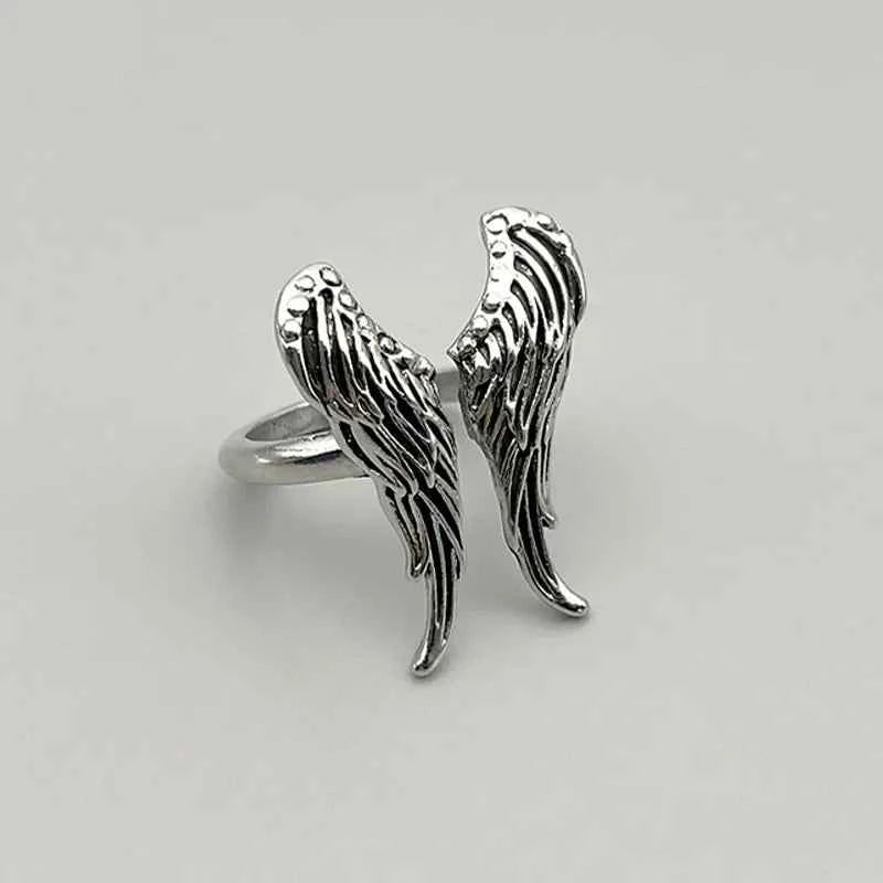 Handmade Retro Silver Angel Wings Ring