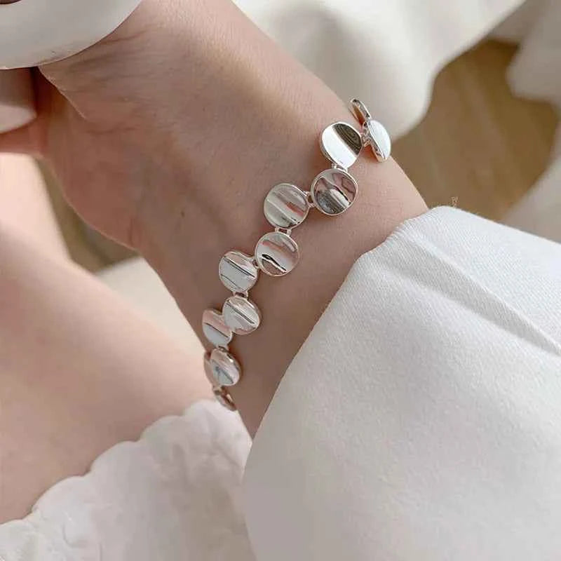 Geometric Round Pad Punk Silver Bracelet