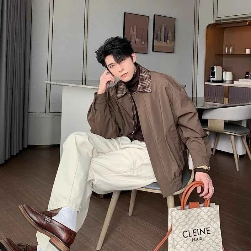 Streetwear Color Blocked Lapel Multiple Pockets Jacket