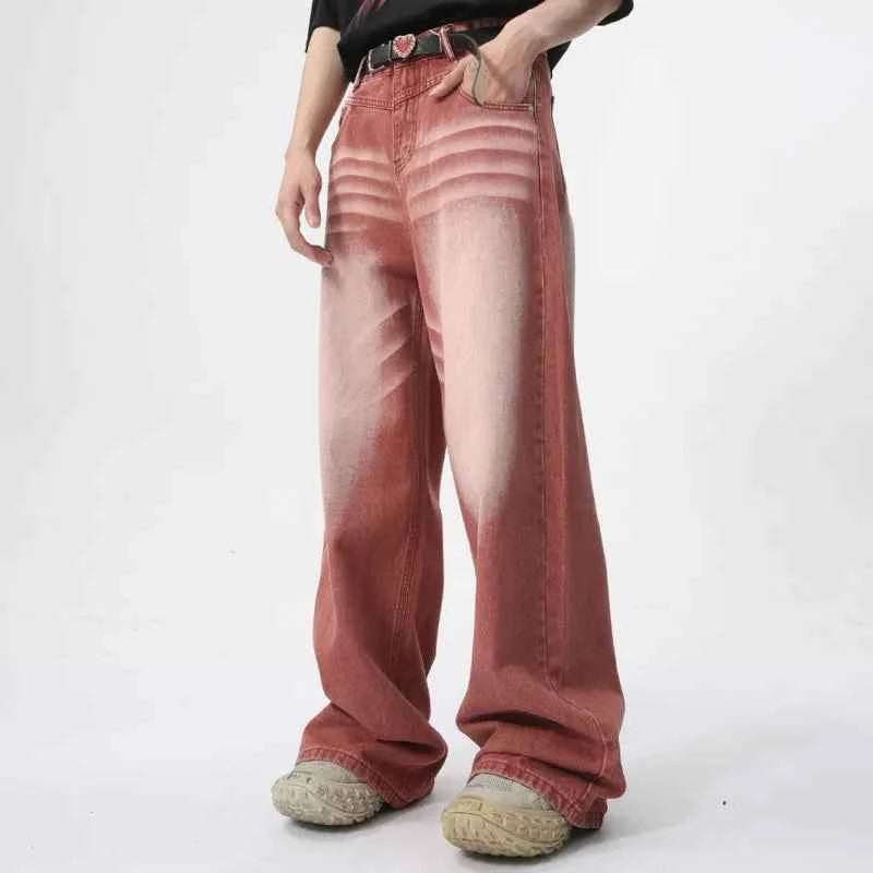 Streetwear Red High Street Style Casual Jeans