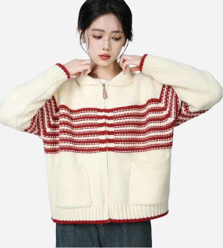 Preppy Style Striped Hip Hop Knitted Cardigan