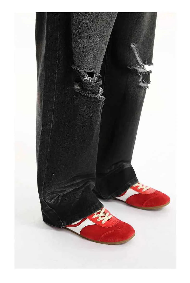 High Quality Wornout Burr Straight Jeans