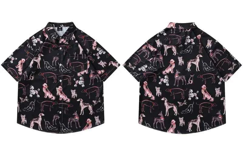 Vibrant Durable Graffiti Dog Graphic Short Sleeve Shirt