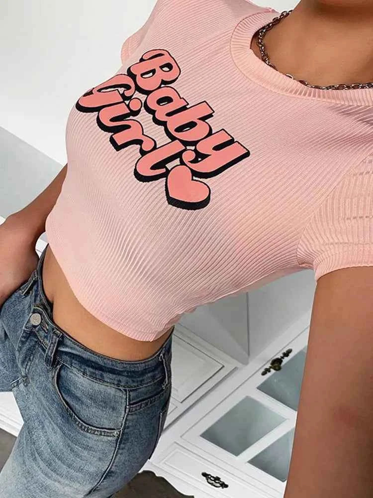 Pink Y2K Aesthetic Slim Fit Crop Top