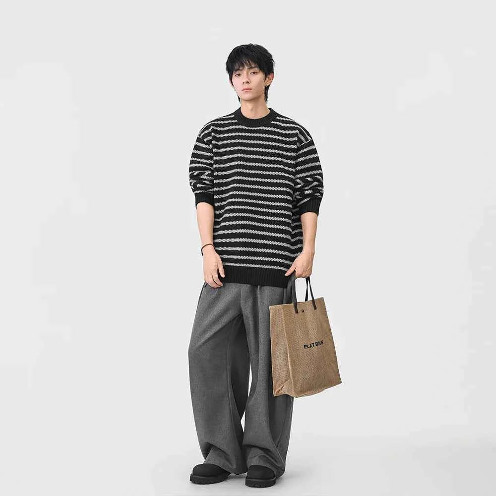Winter Cool Stripe Knit Crew Neck Sweater