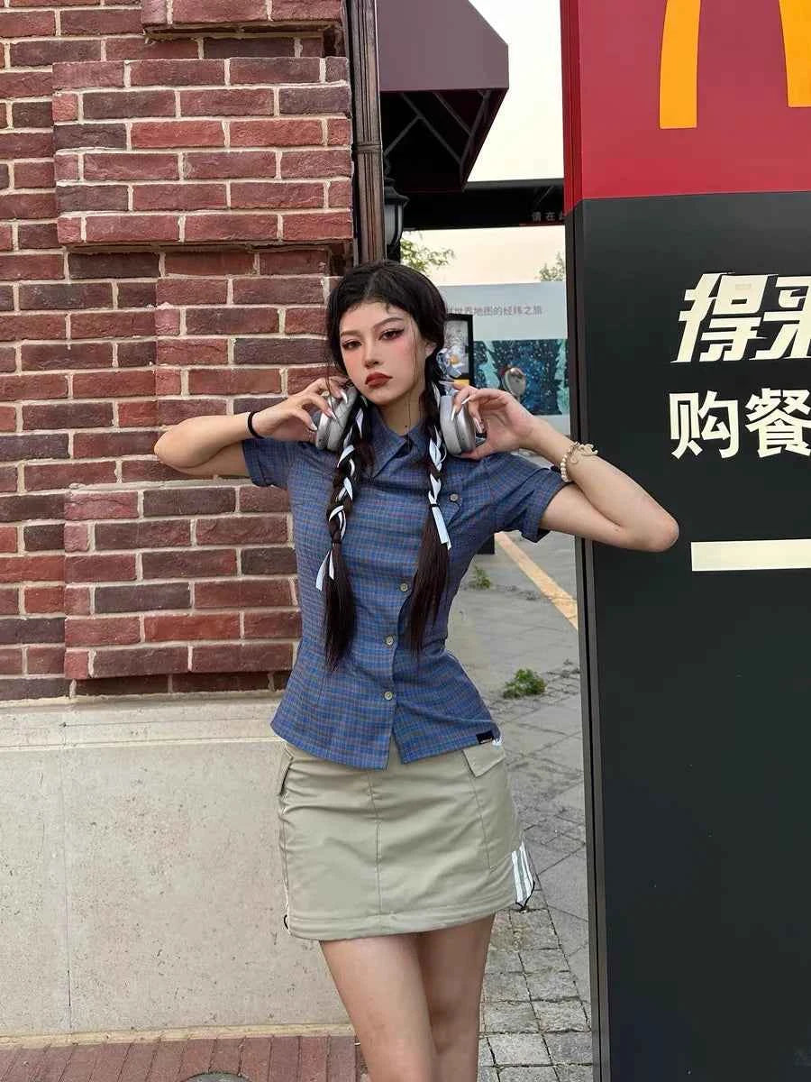 Casual Plaid Irregular Short Sleeve Shirt