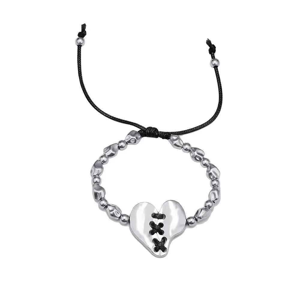 Adjustable Punk Silver Heart Bracelet