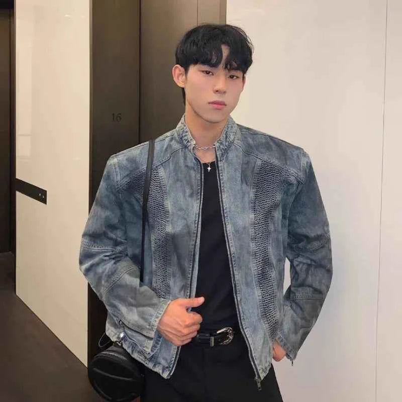 Wrinkle Spray Paint Denim Zipper Jacket