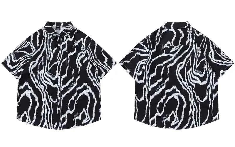 Irregular Stripes Graphic Printed Short Sleeve Shirt