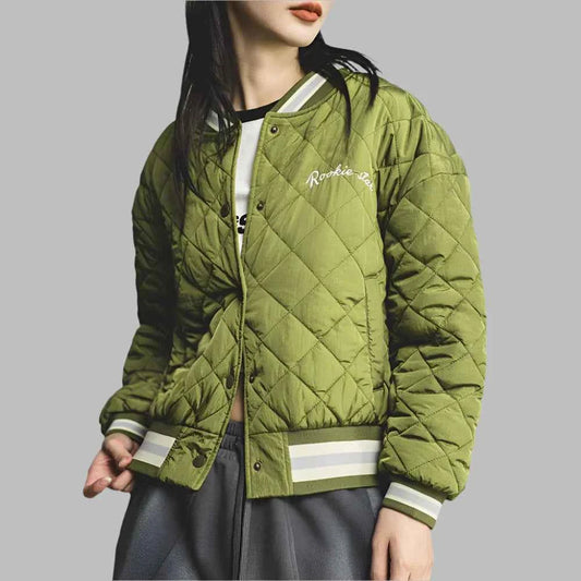 Retro Green Diamond Quilted Padded Jacket