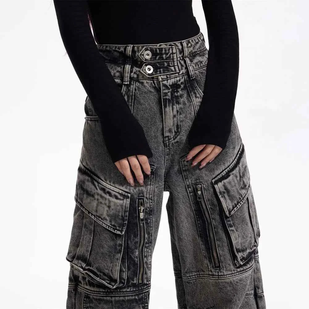 Y2K Gothic Japanese Style Wide Leg Cargo Jeans