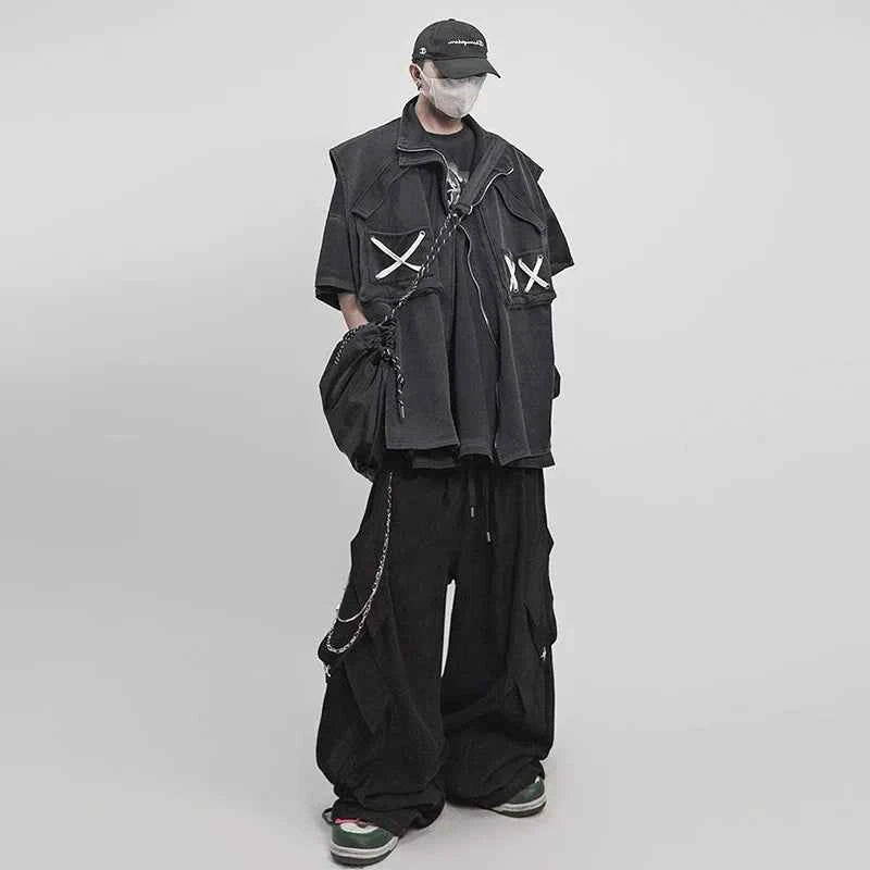 Distressed Detail Elastic Waist Cargo Pants