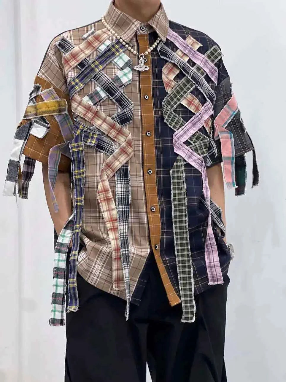 Summer Plaid Patchwork Tassel Loose Shirt