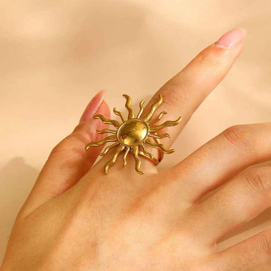 Glamorous Sun Shaped Gold Metal Ring