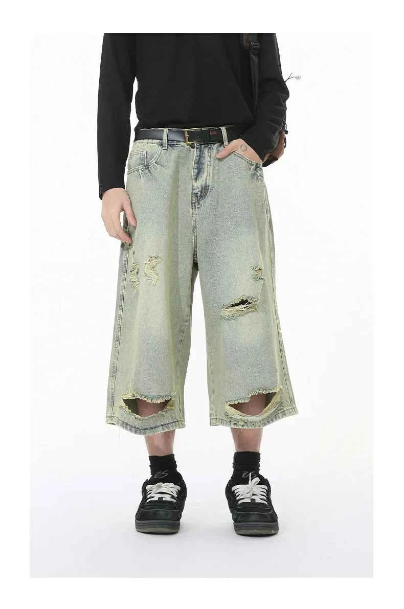 Colorful Gradient Distressed Wide Leg Jorts