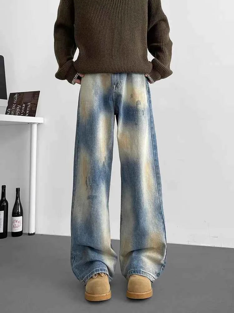 Retro Straight & Sleek Cyber Blue Tie Dye Jeans
