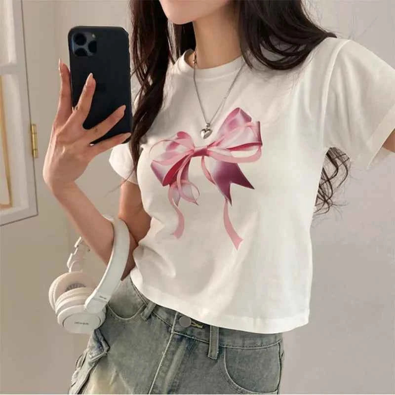 Cute Bow Print Fairy Graphic T-Shirt