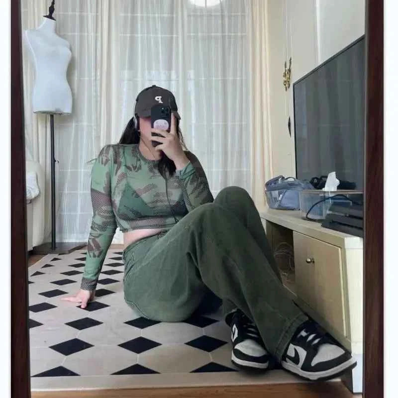 Streetwear Cool Green high waist retro jeans